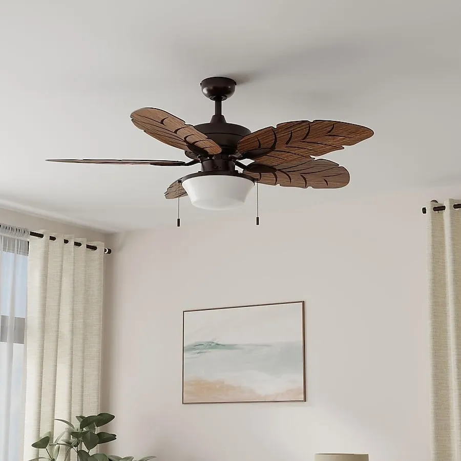 Harbor Breeze Waveport 52-in Outdoor Downrod or Flush Mount Aged Bronze with Brown Blades Ceiling Fan With Light ( 5 -Blade )