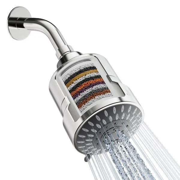 Water Softening 15 Stage GAC Filtered Shower Head with 5-Spray Modes and High-Pressure Water in Chrome Finish