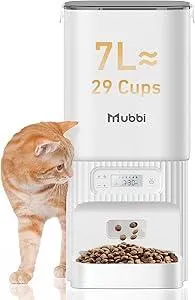 Automatic Cat Feeder, 7L/29 Cups Automatic Dog Feeder with Desiccant Bag, 1-6 Meals Ideal for 2-15mm Dry Food, Suitble for Multiple Pets, Dual Power Supply, Detachable Washable