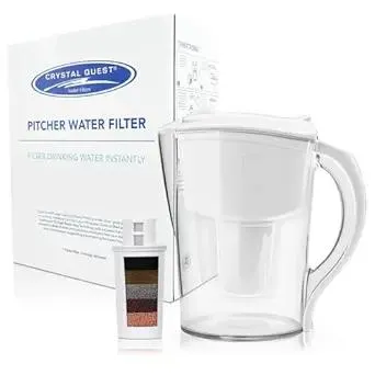 Crystal Quest Water Filter Pitcher - 12-Cup Capacity, 6-Stage Filtration, Includes 1 Long-Life Filter, BPA Free, Meets NSF Standard 42 - Filter Upto 2000 Gallons - Standard (Smart)/White
