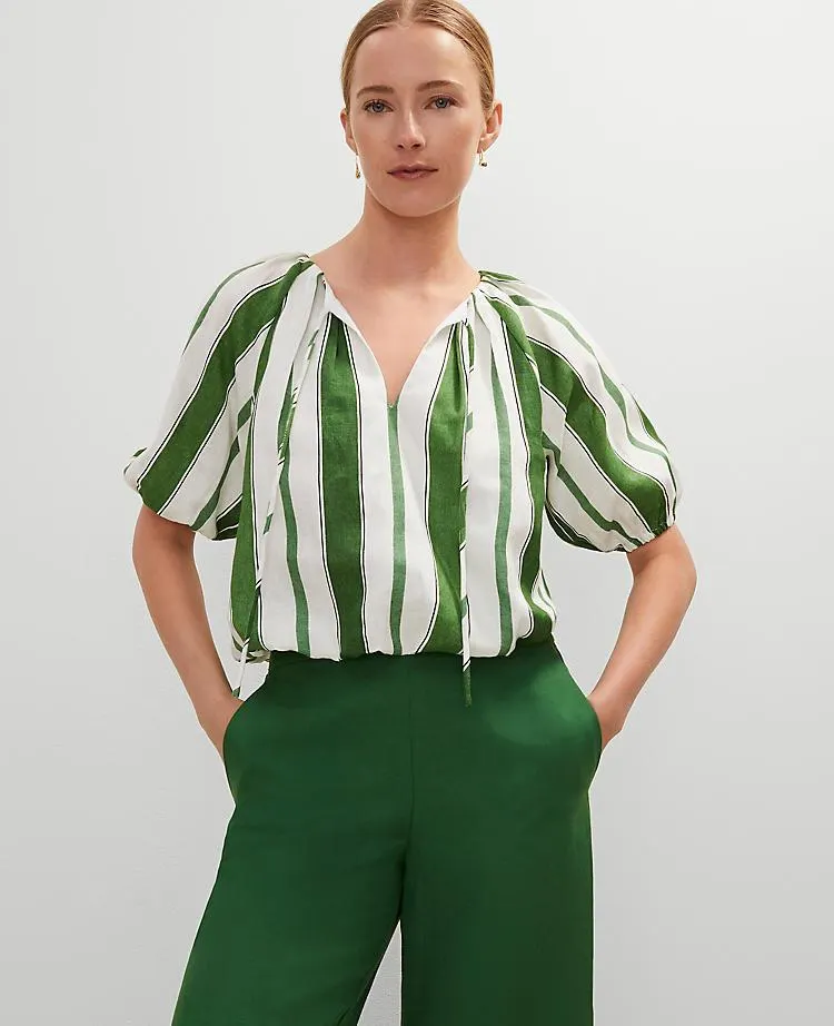 Linen Blend Bubble Hem Blouse