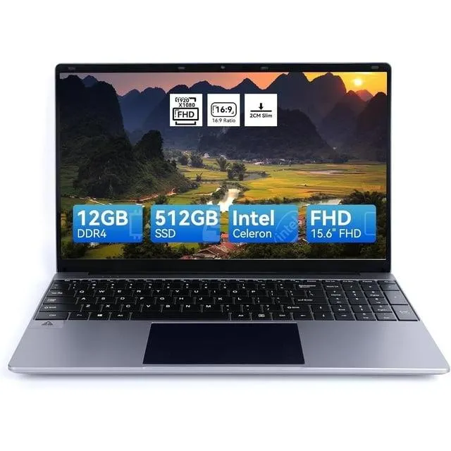 15.6inch Laptop 12GB DDR4 512GB SSD, Quad-Core Intel Celeron N5095 Processors, 1080P Ips Fhd Display Laptop Computer Windows 11, Numeric Keypad,Bluetooth 4.2, 2.4/5G Wifi