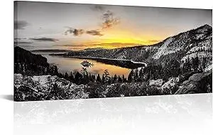 KREATIVE ARTS Large Canvas Prints Panorama of Lake Tahoe's sunrise over Emerald Bay Wall Art Landscape Picture USA Nature Scenery Artwork Framed Posters for Office Home Decor 20x48