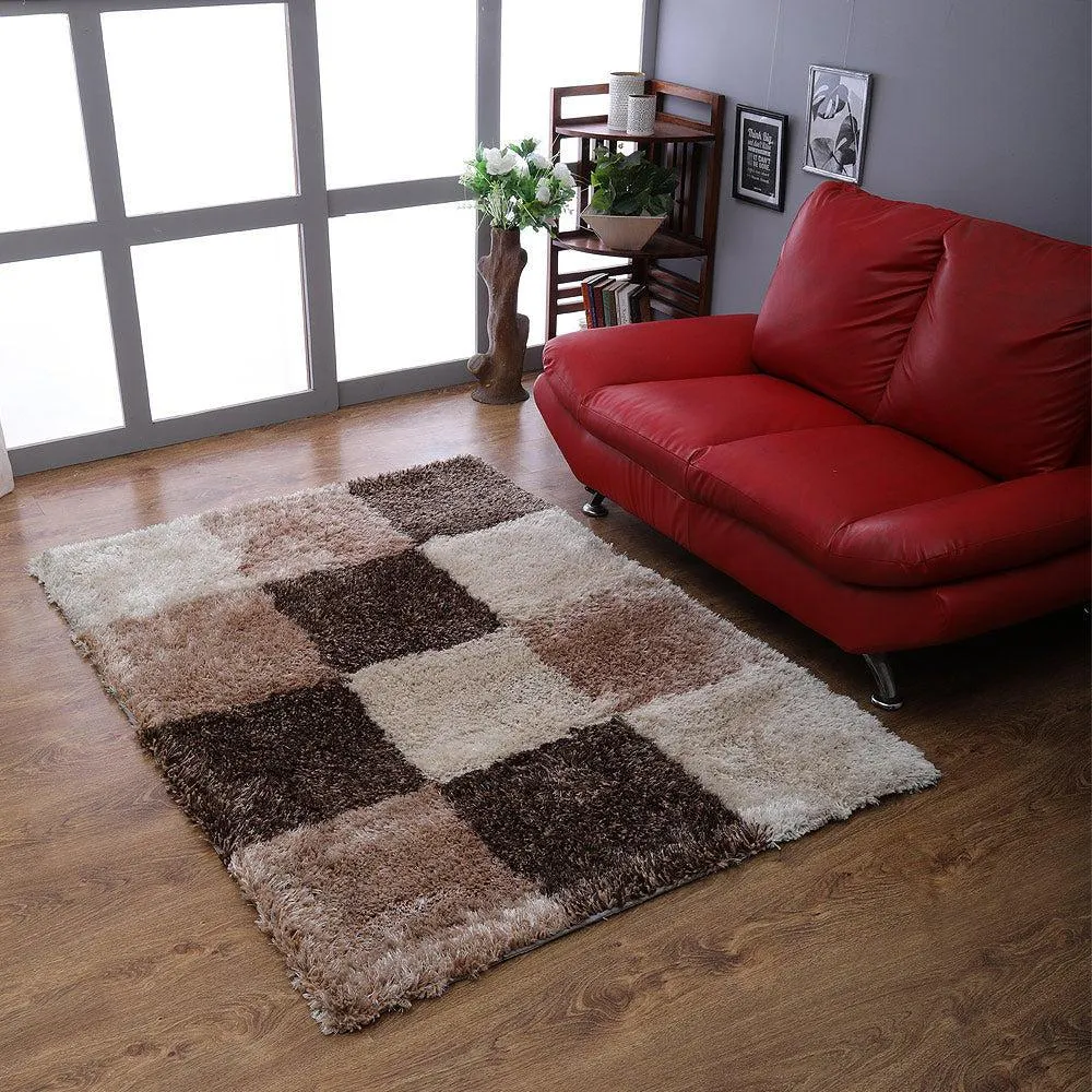 Rugsotic Carpets Hand Tufted Shag Polyester Area Rug Geometric Beige Brown K00018