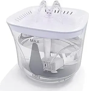 Cat Water Fountain - BOODIDI Ultra Silent Pet Drinking Fountain for Cats and Small Dogs, Indoor Water Fountain, 2.4L/2.5QT Capacity, with Replacement Filters (White)