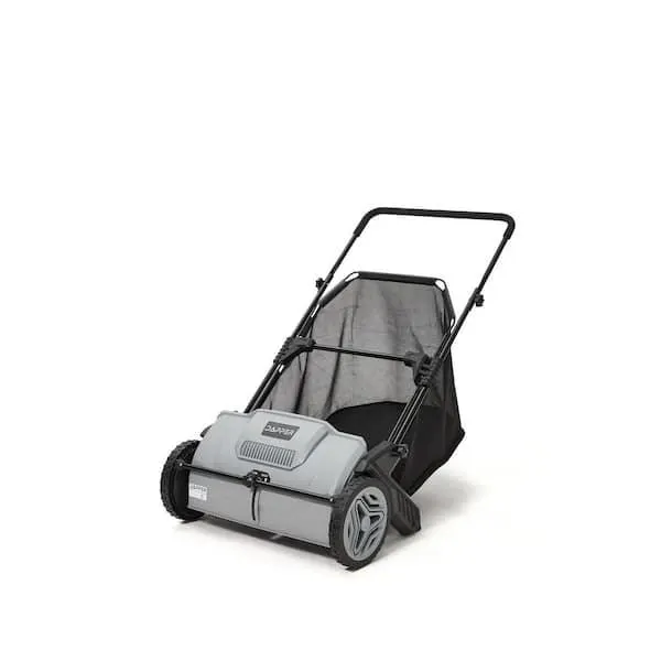 Walk-Behind Outdoor Hand Push lawn Sweeper 3.5 cu. ft. Hopper Bag and 21 in. Sweeping Width in Gray