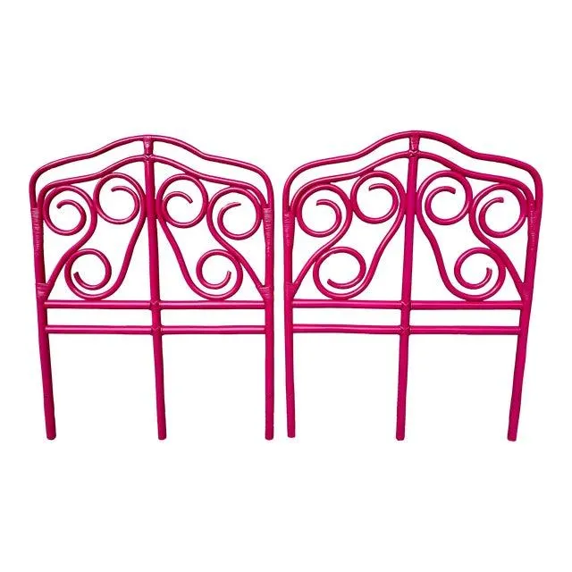 Vintage Rattan Magenta Twin Headboards - a Pair