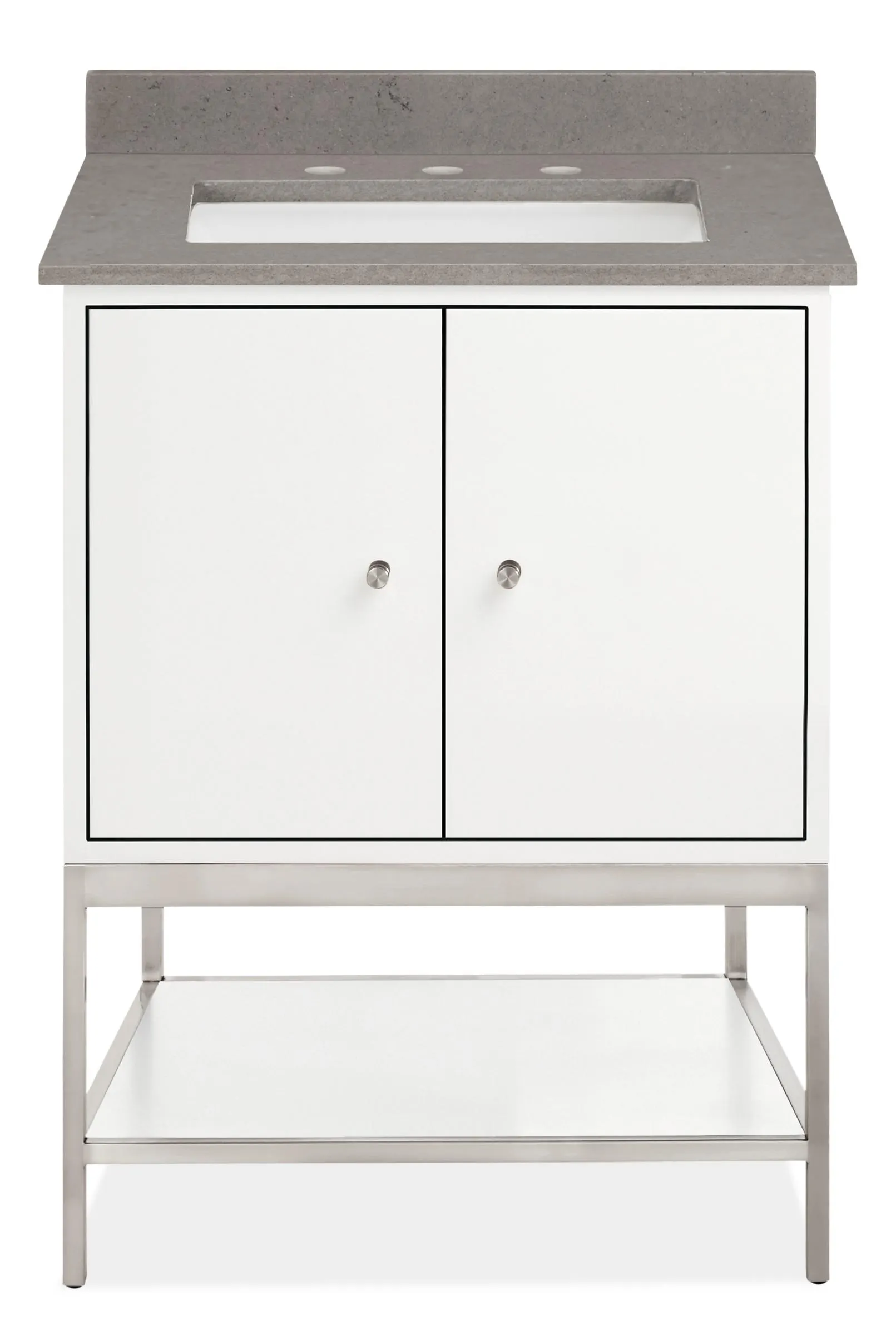 Linear 26w 21.75d Vanity w/Shelf & L&R Overhang in White w/RECT 3-Hole Fog Sink