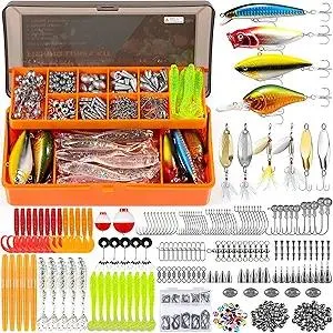 PLUSINNO 353/404 PCS Fishing Lures, Upgrade Fishing Tackle Box with Tackle Included, Crankbaits, Hooks, Weights, Other Accessories, Fishing Lure Bait Gear Equipment Kit Gift for Men Freshwater Bass