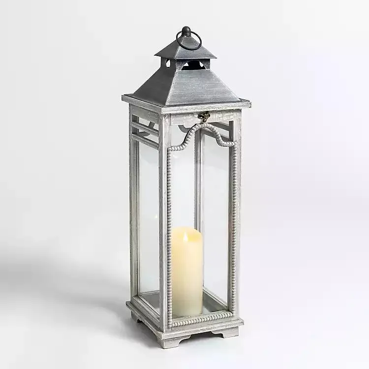 Graywash Beaded Sophia Lantern, 26 in.