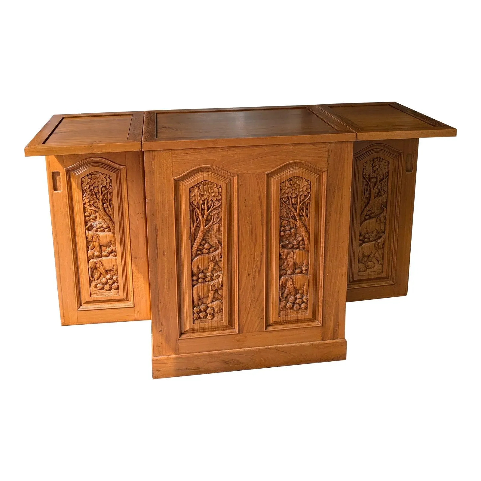 Vintage Teak Asian Style Flip Top Bar Cabinet