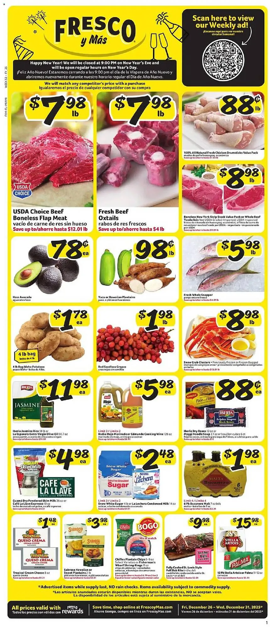 Weekly ad Fresco y Más weekly ad from December 26 to December 31 2025 - Page 1