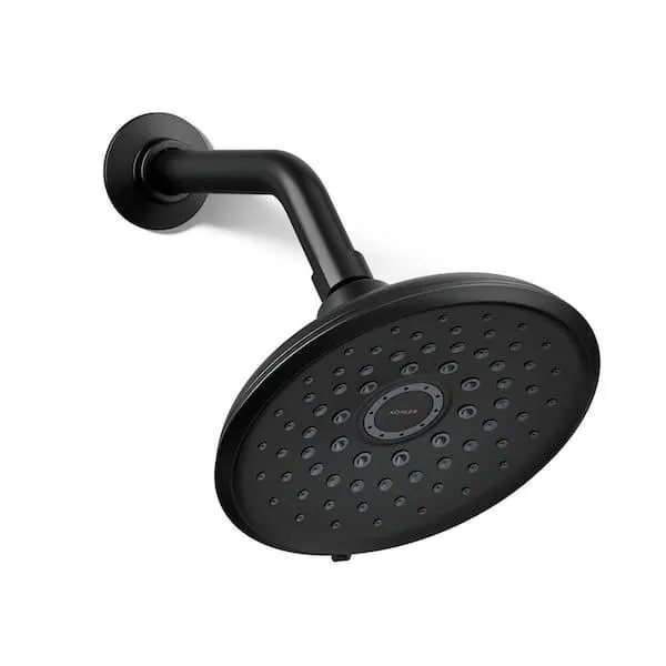 Cursiva 3-Spray Patterns 6.75 in. Wall Mount Fixed Showerhead in Matte Black