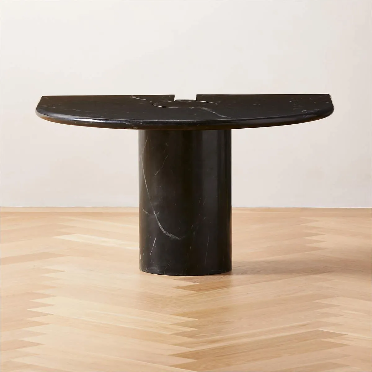 Liguria Rounded Black Marble Side Table with Black Marble Base