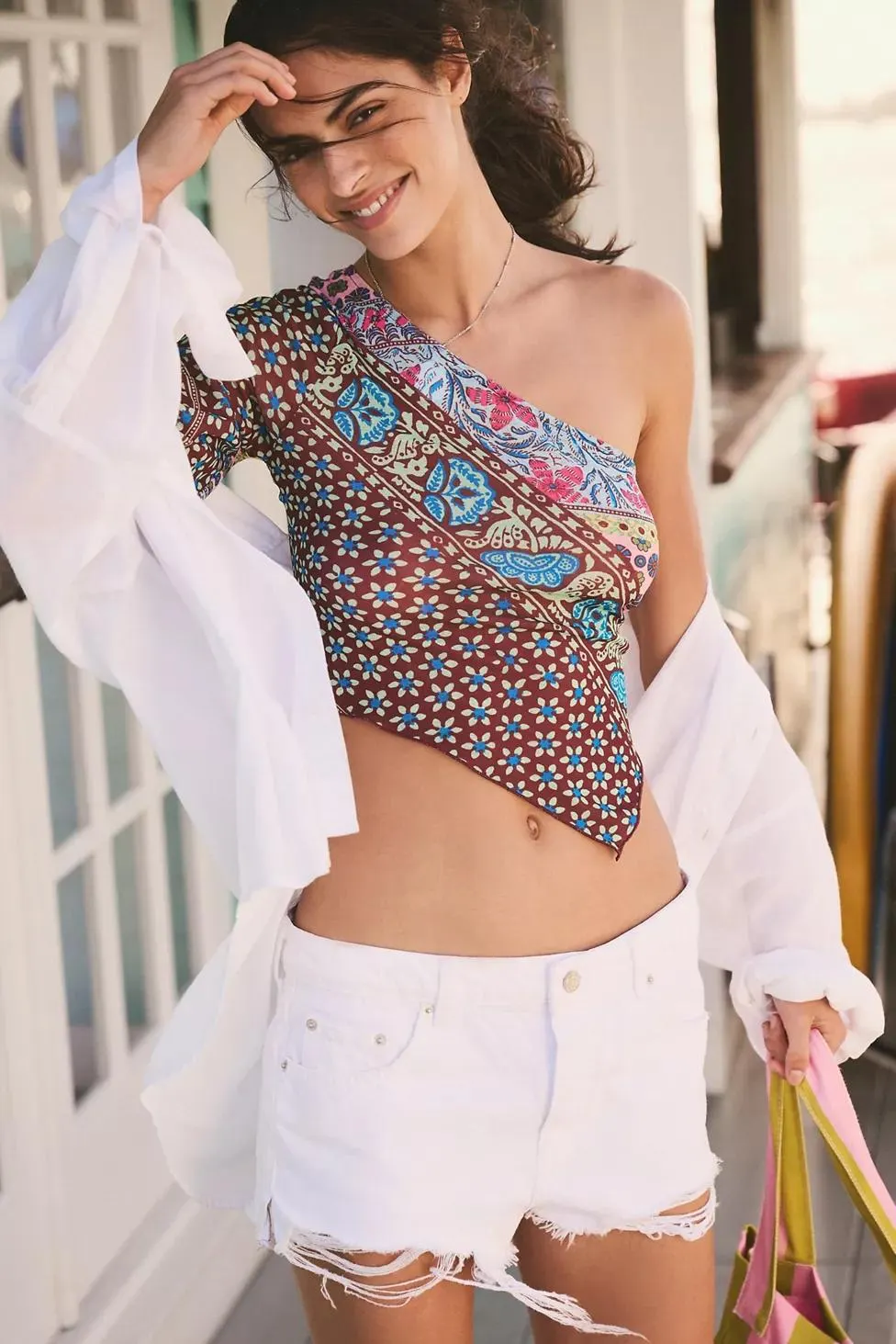 Kimchi Blue Paige Asymmetric One-Shoulder Mesh Top