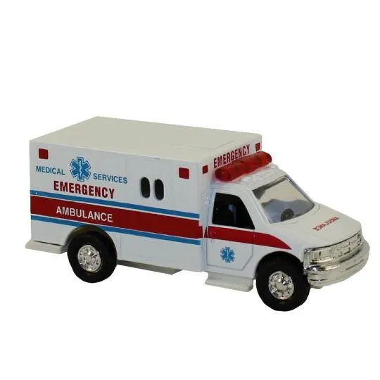 Rhode Island Novelty - Pull Back Die-Cast Metal Vehicle - RESCUE AMBULANCE (Red/Blue Stripe)(5 inch)
