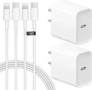 iPhone Fast Charger iPad Charger 2-Pack 20W USB C Wall Charger with USB C to Lightning Cable Compatible with iPhone 14/13/12/11, iPad & More