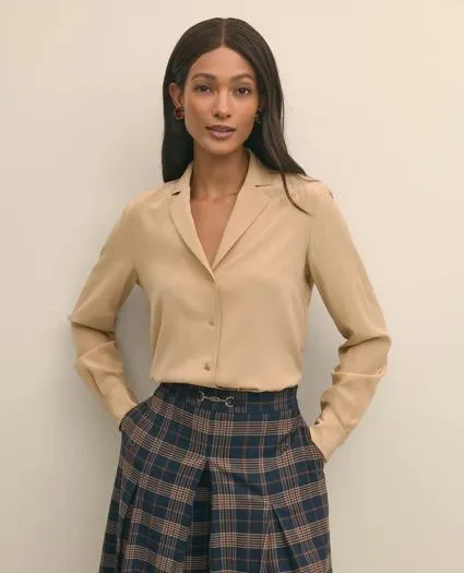 Silk Crepe Notch-Collar Blouse