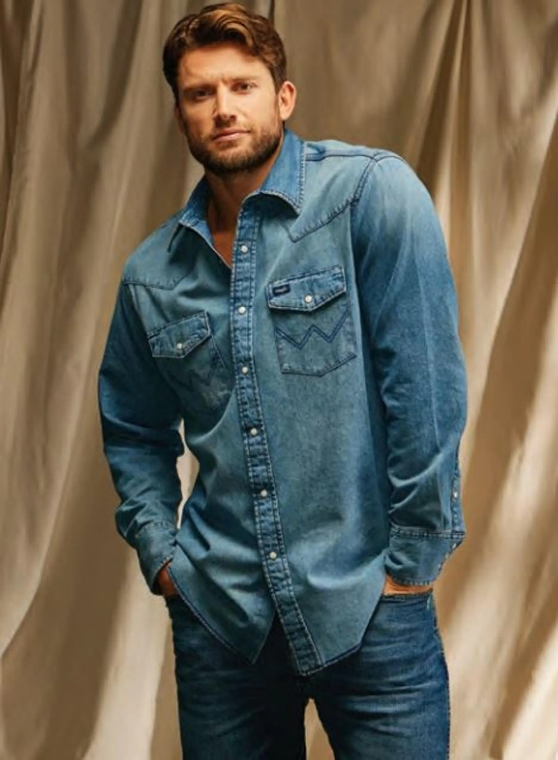 Wrangler Mens Vintage Denim Long Sleeve Shirt