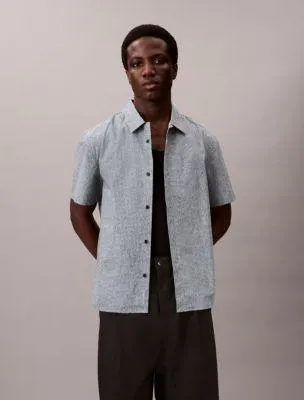 Grid Print Relaxed Button-Down Shirt