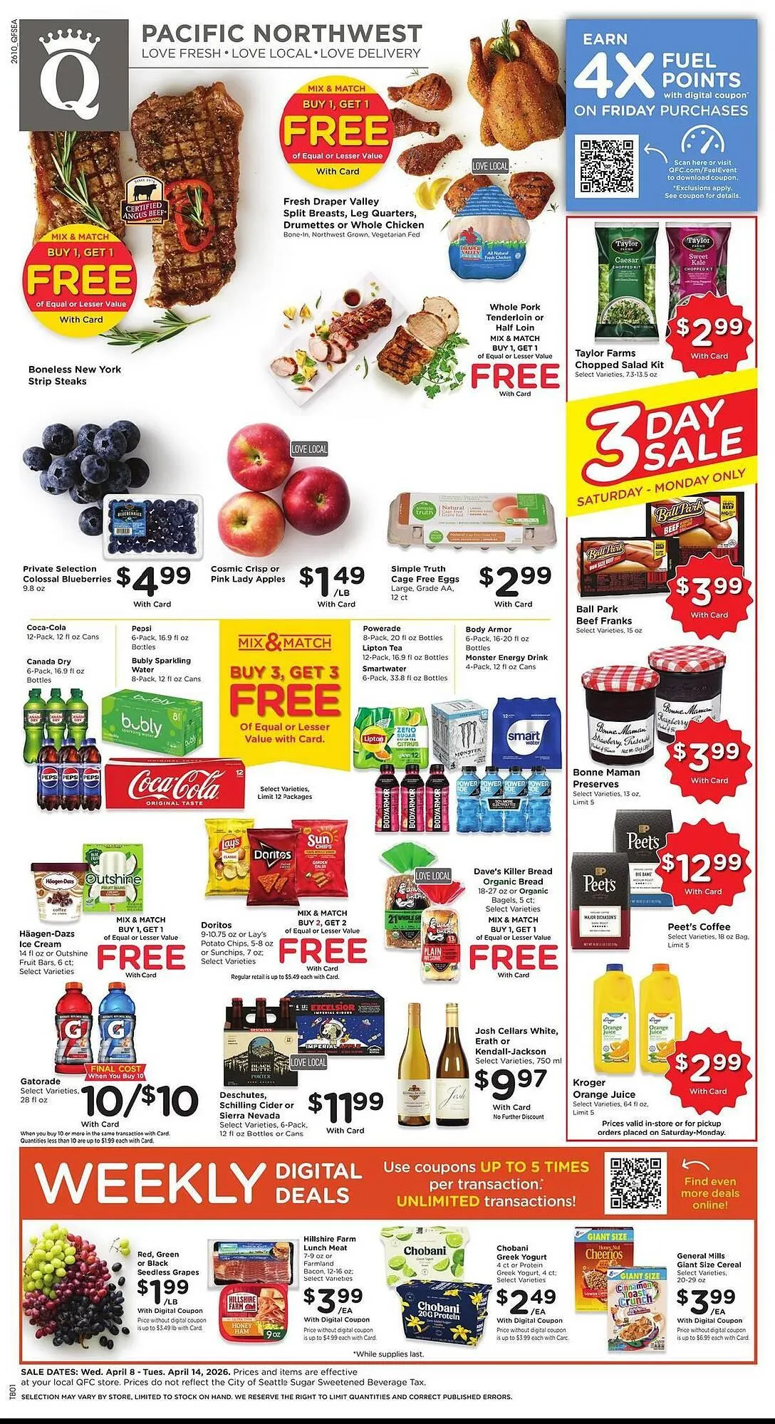 Weekly promotion QFC weekly ad spanning from April 8 to April 14 2026 - Page 1 for Catalogue 365
