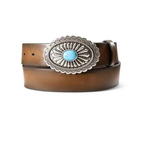 Women's Leather Belts with Oval Turquoise Stone Buckle