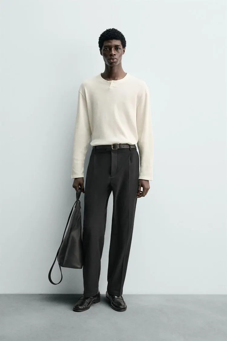 WAFFLE KNIT HENLEY SHIRT