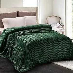 Whale Flotilla Flannel Fleece Queen Size Bed Blanket, Lightweight Breathable Soft Bedspread Plush Fluffy Coverlet Chevron Design Decorative Blanket for All Season, 90x90 Inch, Emerald Green