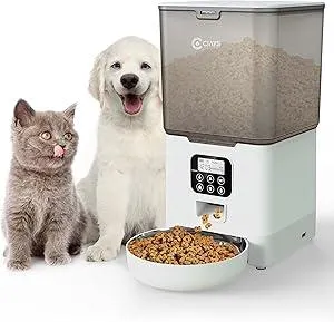 Ciays Automatic Cat Feeder, 5.6L, Control 4 Meals Per Day, Pet Dry Food Dispenser, Dual Power Supply & Voice Recorder, White