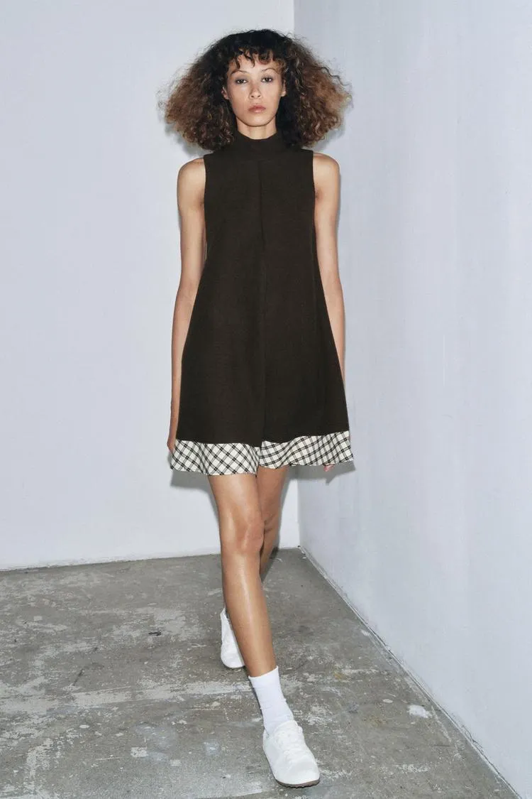 COMBINATION PLAID SHORT DRESS