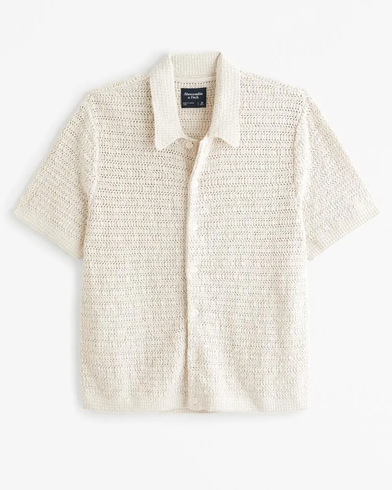 Crochet-Style Button-Through Sweater Polo