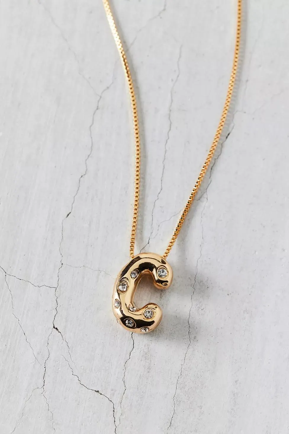 14k Gold Plated Rhinestone Bubble Initial Charm Necklace