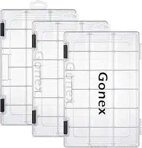 Gonex Fishing Tackle Boxes, 3600 3700 Tackle Trays with Adjustable Dividers, Clear Plastic Tackle Box Organizer Storage for Fishing Lure Bait Hook Jewelry Craft Beads Earring Container, 3 or 4 Packs