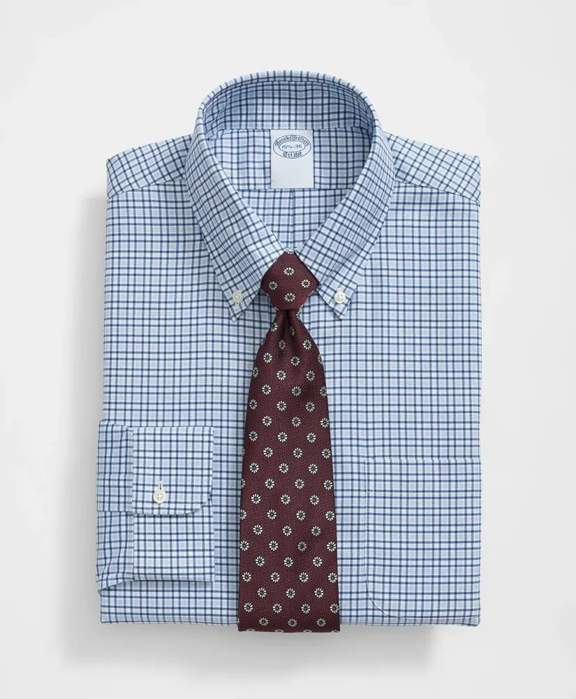 Stretch Supima® Cotton Non-Iron Twill Polo Button Down Collar, Bold Check Dress Shirt