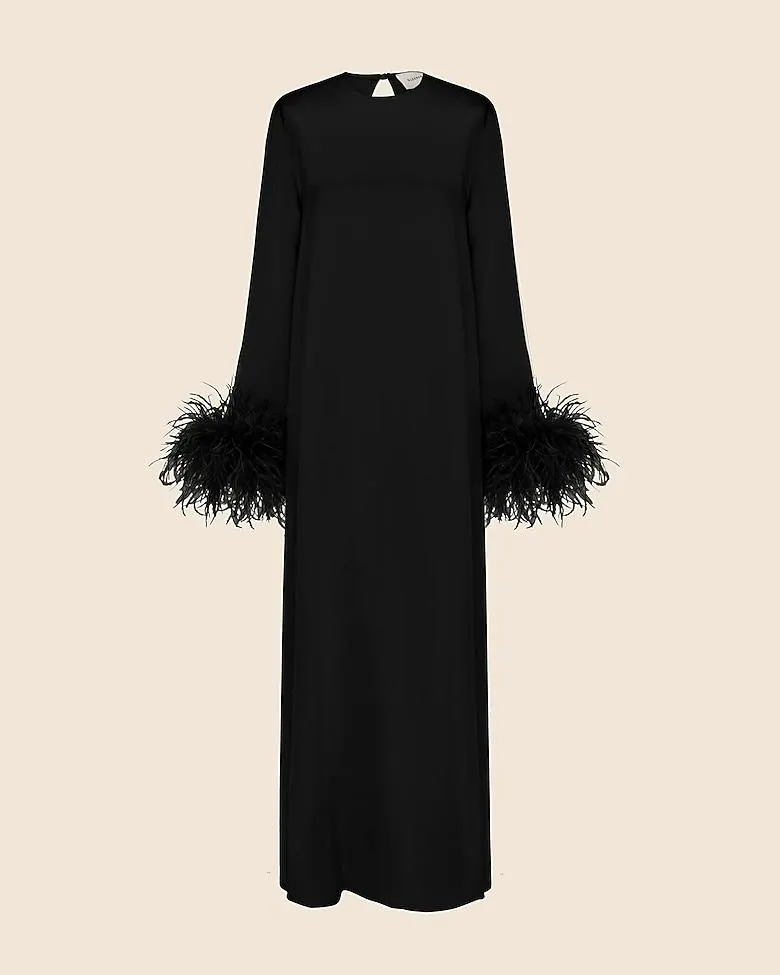 SLEEPER Suzi maxi dress with detachable feather boa