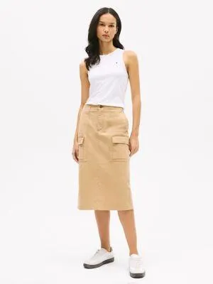 Stretch-Cotton Cargo Midi Skirt