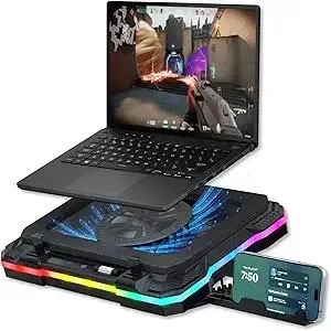 Tilted Nation Gaming Laptop Cooling Pad with USB Hub - Boost Performance, Stay Comfortable - RGB Laptop Cooler Stand with Adjustable Height & Fan Speed, RGB, USB (C + A) Hub, for 15.6" - 19" Laptops