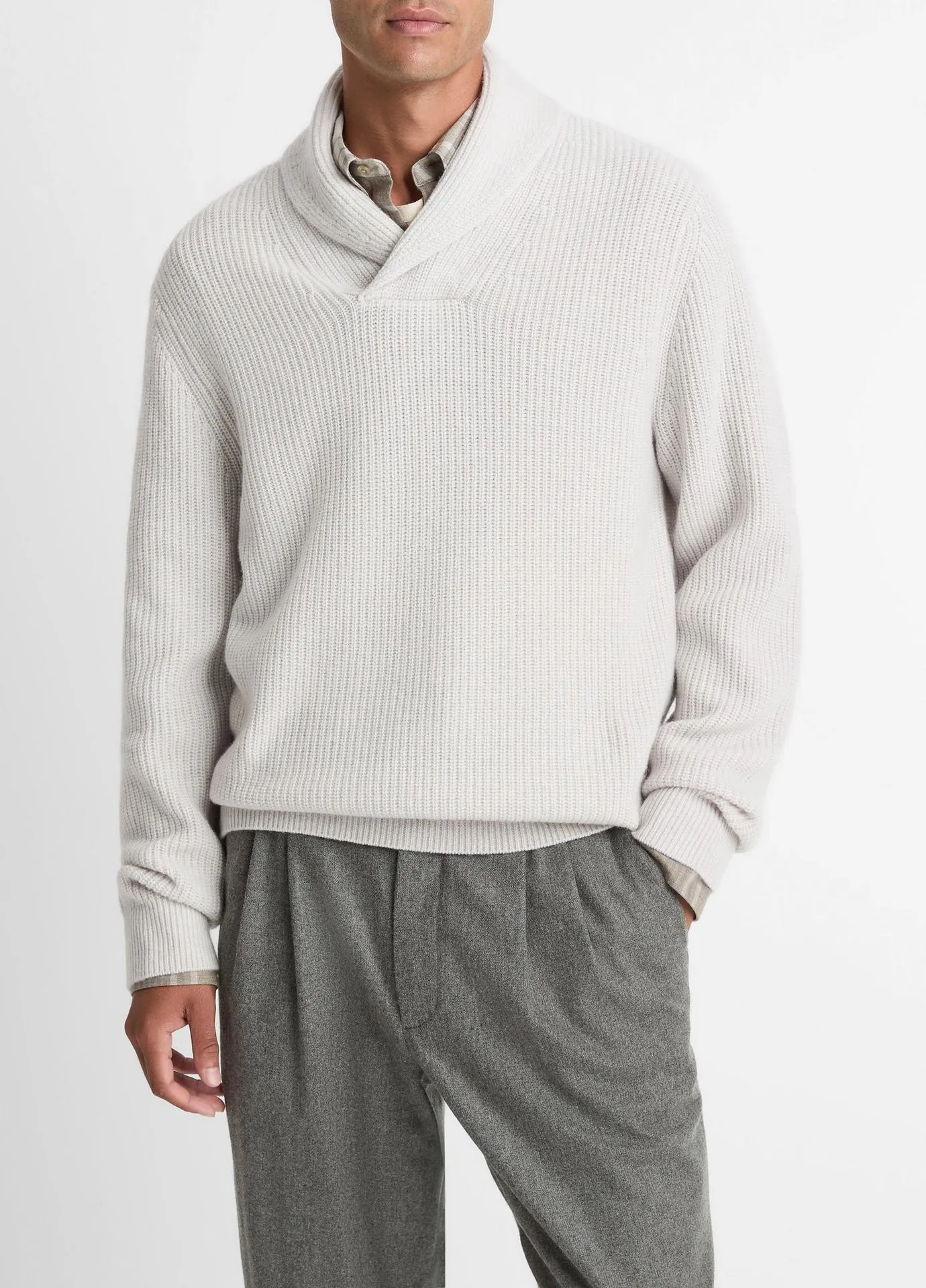 Shaker Wool-Cashmere Shawl-Collar Sweater