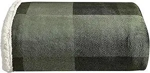 Eddie Bauer - Throw Blanket, Brushed Fleece & Plush Sherpa Bedding, Blanket for Couch & Bed (Pine Plaid Green, 50" x 60")