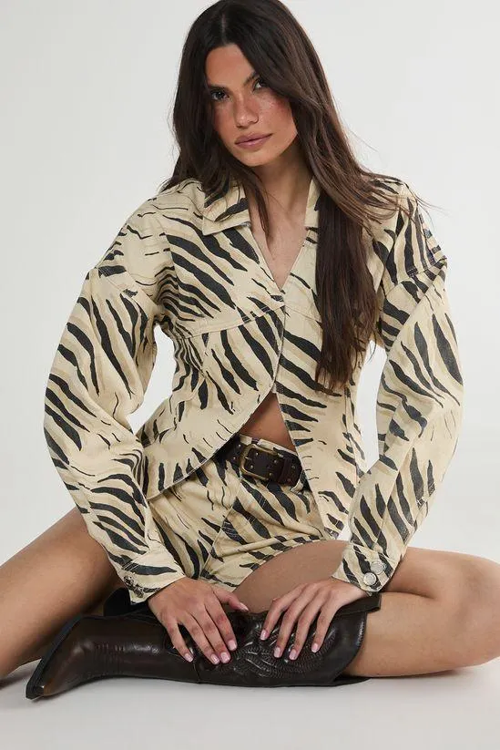 Animal Tiger Print Denim Corset Shirt