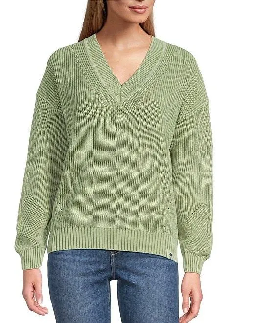 Indigo Palms Salt Wash V-Neck Long Sleeve Sweater