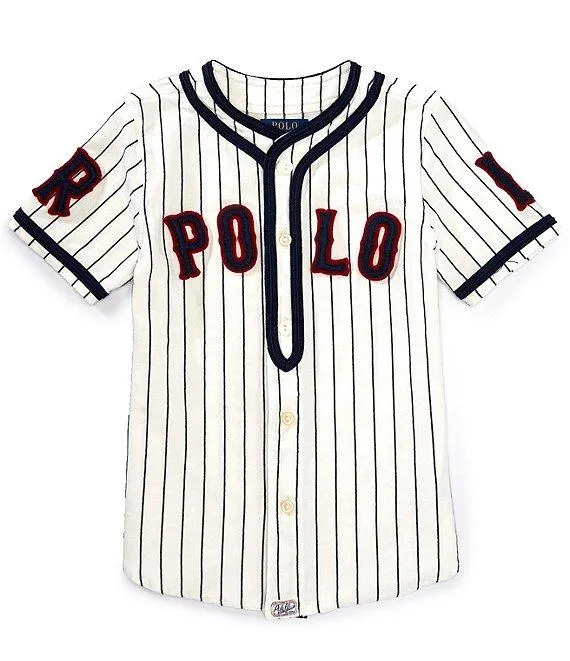 Big Boys Short-Sleeve Pinstriped Logo Jersey Baseball Shirt