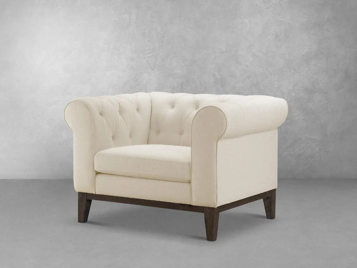 Gwen Stain Resistant Fabric Chesterfield Chair - Ivory