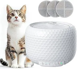 Automatic Cat Water Fountain, 61oz/1.8L Cat Fountain for Drinking, Dog Water Dispenser with Ultra Quiet Pump, Pet Fountain with 3Pcs Replacement Filters (White, ABS)