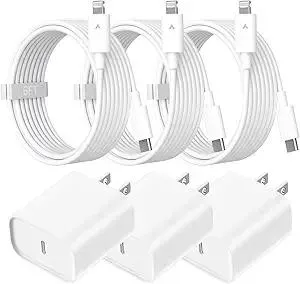 USB C Charger for iPhone 14 13 12 11 Charger, 3Pack 20W USB C Fast Charger Plug Power Adapter with 6FT Type C to Lightning Cable