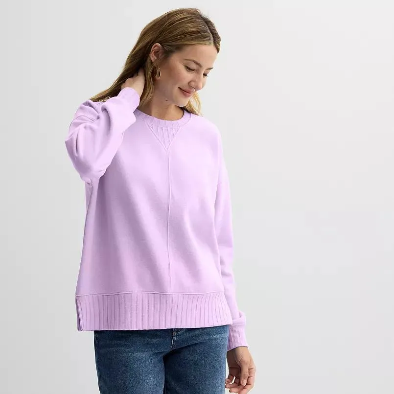 Women's Sonoma Goods For Life® Mixed Ribbed Crewneck Sweatshirt