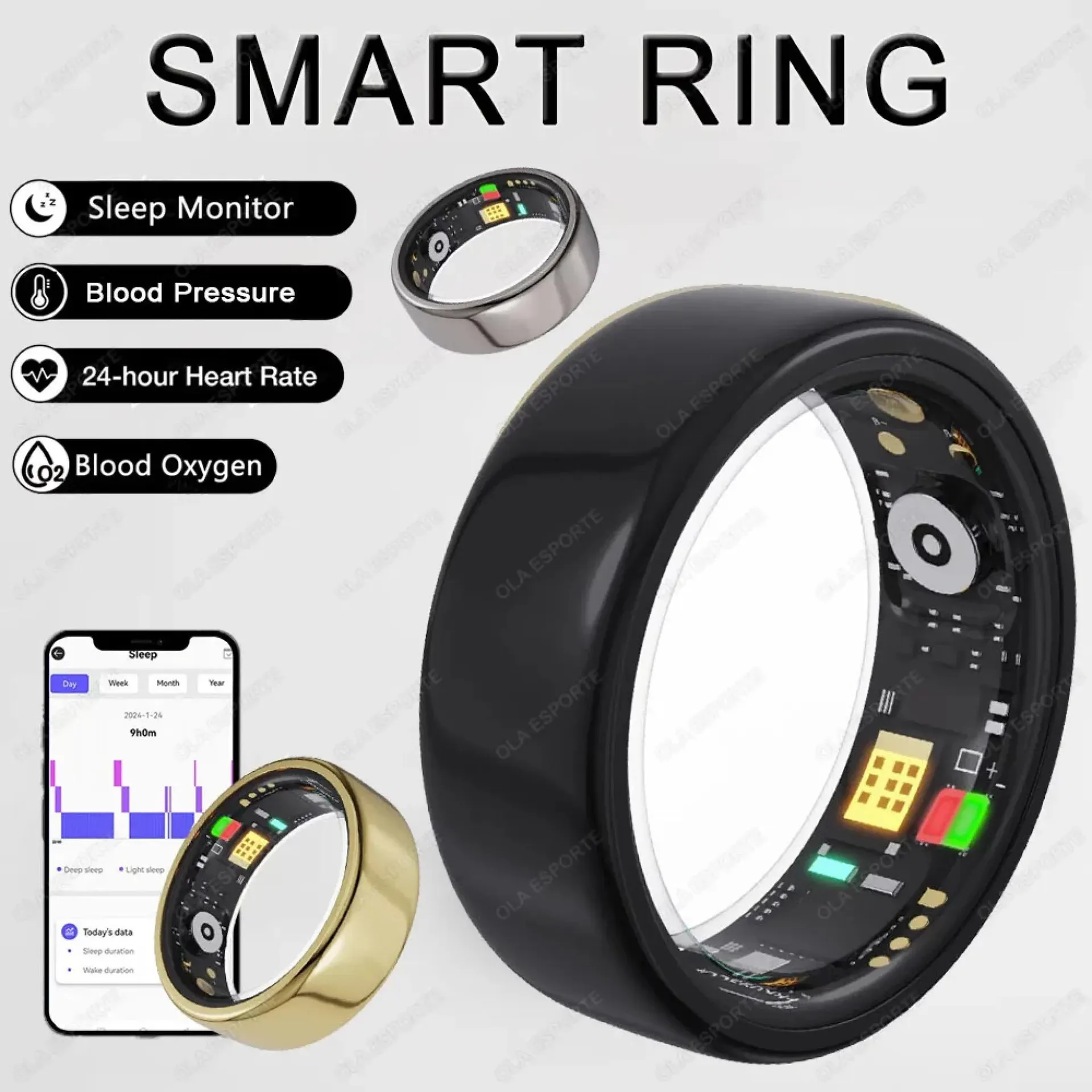 Anillo inteligente 2024 Monitor de presión arterial Salud IP68 Monitoreo a prueba de agua Anillo inteligente Ejercicio Cuidado remoto Nuevo para Xiaomi Navidad