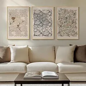 Framed Large Vintage William Morris Wall Art, Neutral Abstract Floral Canvas Artwork Prints, Rustic Boho Farmhouse Flower Botanical Picture Prints for Living Room Bedroom Hallway Office 16x24 Inch