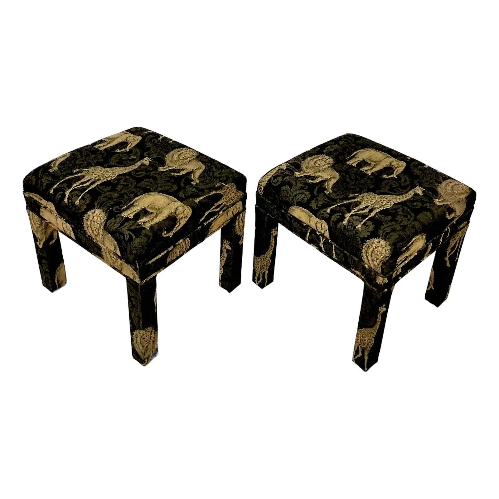 Mid-Century Safari Post Modern Dorothy Draper Style Parson Benches - A Pair.