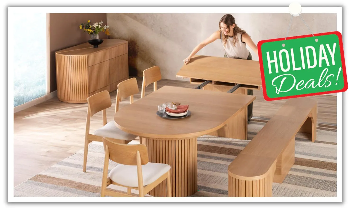 Transformer Table Host Extendable Round Dining Set (Table + 4 Chairs + Bench)